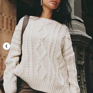 Princess Polly NWT ANAYA OVERSIZED CABLE KNIT SWEATER BEIGE